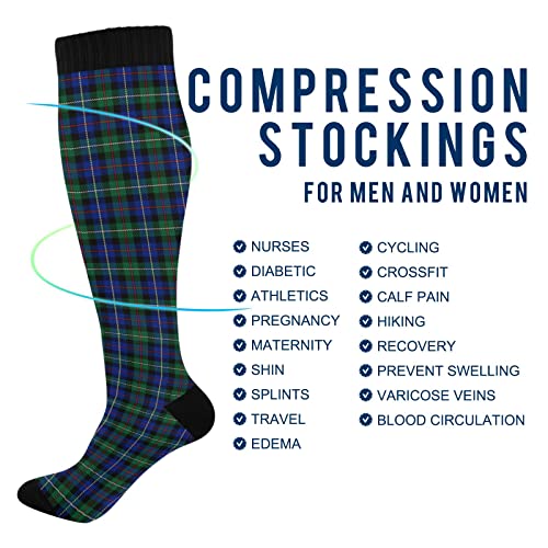 Junzan Black Blue Green Tartan Plaid Knee High Socks Compression Socks For Women Men Kid For Running Sports Nurse #TOP3