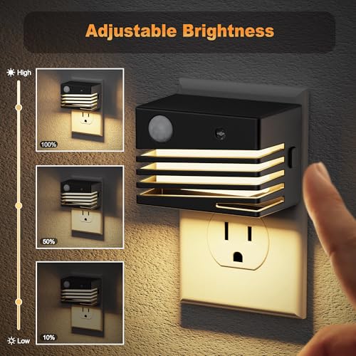 Image of JandCase Motion Sensor Night Light, [2 Pack] Night Lights Plug into Wall, Dusk to Dawn & Motion Sensor, 3 Level Brightness Dimmable Plug in Night Light, 3000K Nightlight for Bedroom Bathroom Hallway