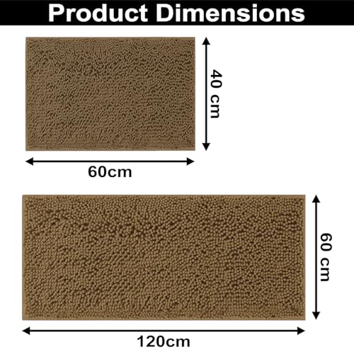 Image of LUXEHOME International Bath Mats for Bathroom Anti Slip Microfiber Chenille Super Absorbent Quick Dry Water Soak Floor Mat for Home Kitchen Door (40x60cm 60x120cm Chocolate) Pack of 2