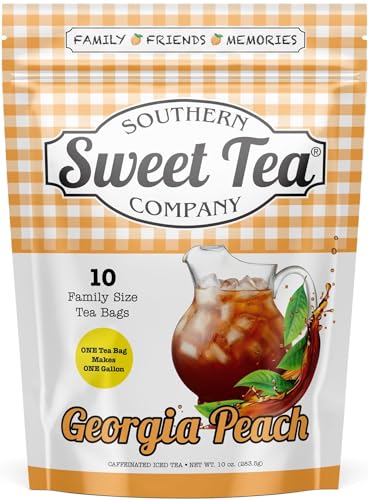 Southern Sweet Tea Co. Georgia Peach Iced Tea Bags - Unsweetened Black Tea, 10 Gallon Yield, 10 Count Family Size, for Front Porch Sittin'