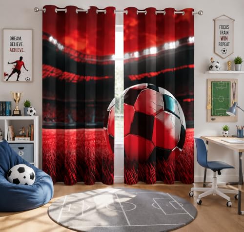 Football Curtains for Bedroom Stadium Ball Soccer Blackout Curtains for Living Room 54 Drop Eyelet Window Treatments Home Decor 46 X 54 Inch (W X L) 2 Panels X&-5