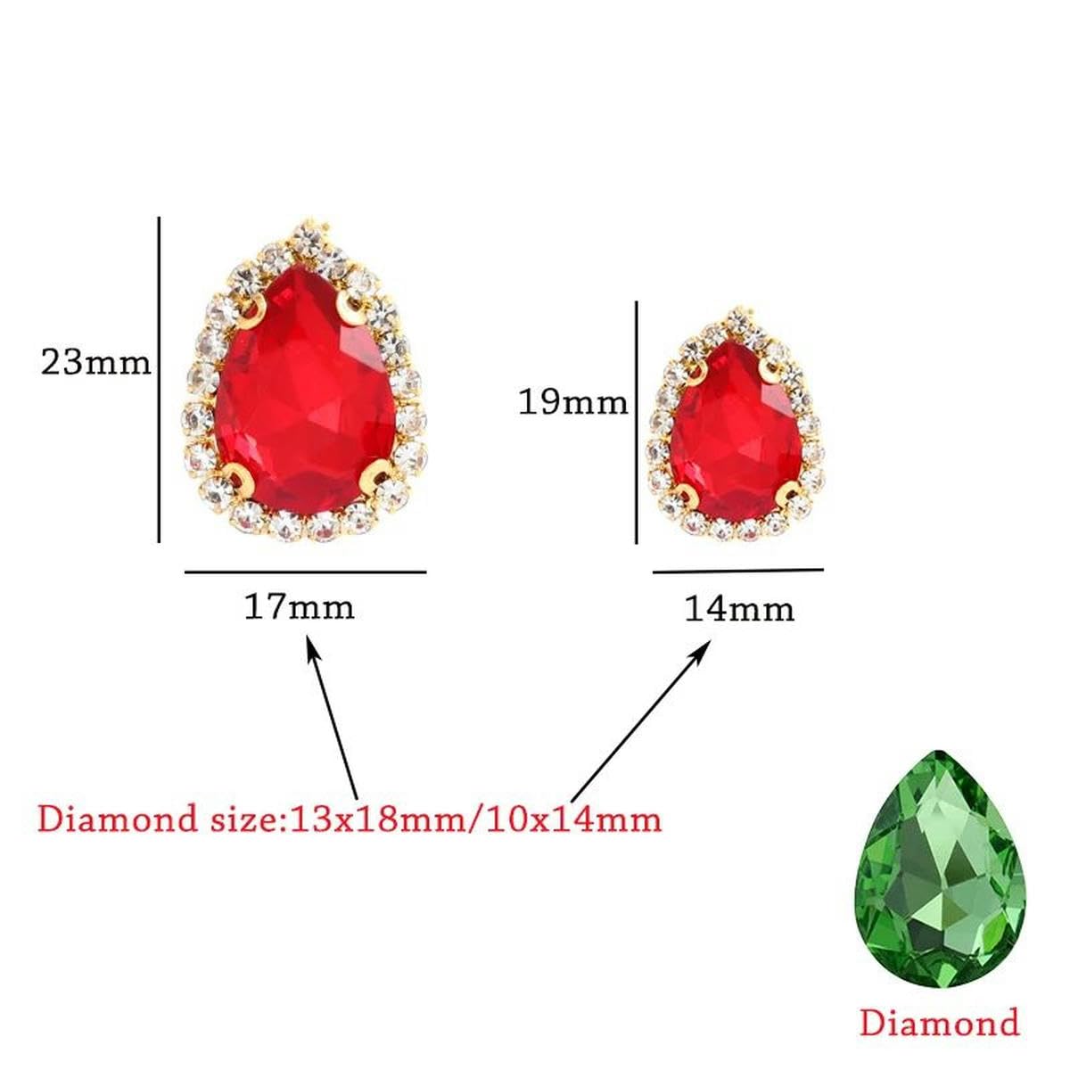 Bunte Strasssteine in Tropfenform zum Aufnähen aus Glas mit goldener Unterseite und flacher Rückseite für DIY-Kleidungszubehör-Rosa-13 x 18 mm-50 Stück
