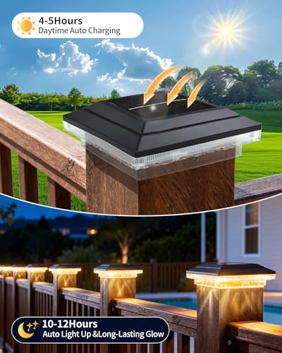 BRIMAX 8 Pack 4x4 Solar Post Cap Lights,Solar Fence Lights Outdoor Waterproof IP65,Water Ripple Lighting Effect,3 Modes 16 LEDs Post Lights,Fit Wood/Vinyl Posts, for Deck Fence Porch — view 6