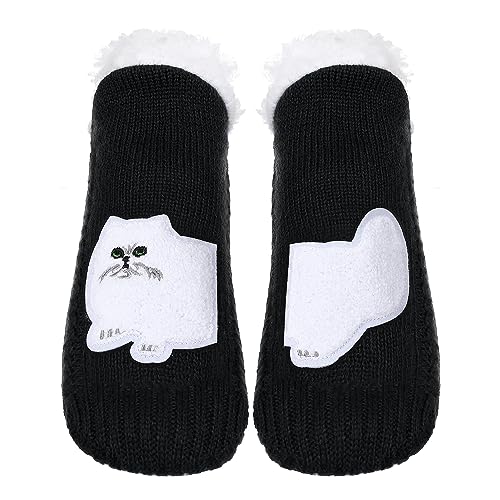 Image of ZYZX Cute Cat Slipper Socks for Women with Grips,Fuzzy Socks Indoor