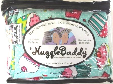 'NUGGLEBUDDY Microwaveable Moist Heat & Aromatherapy Organic Rice Pack. Cold Pack. Teal Flannel "COOKIE'S CUPCAKES" with HOT CHOCOLATE Scent!
