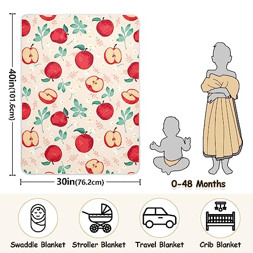 Image of Swaddle Blanket for Apples with Leaves Baby Receiving Blanket Muslin Baby Swaddles Soft Cotton Breathable Nursery Blankets for Unisex Boys and Girls 30x40 Inch