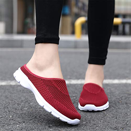 Chicwind Womens Breathable Mesh Walking Mules Sneakers Open Back Slip On Shoes Red 8 #TOP3