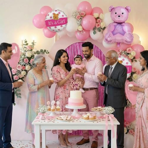 Image of Party Propz Welcome Baby Girl Decoration Kit - 38 Pcs Baby Girl Welcome Home Decorations Kit, Name Ceremony Decoration Items, Cradle Ceremony Decorations (Foil, Latex)