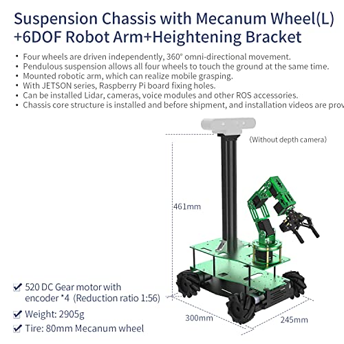Yahboom Robot Aluminum Alloy Car Chassis With 80Mm Mecanum Wheel 6Dof Robotic Arm For Raspberry Pi Arduino Diy Kit Smart Robot Car (Suspension Chassis With Mecanum Wheel(L)+6Dof) #TOP1