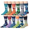 JAMES FIALLO Mens 12-Pairs Funny Funky Crazy Novelty Colorful Patterned Dress Socks
