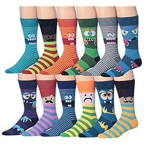 JAMES FIALLO Mens 12-Pairs Funny Funky Crazy Novelty Colorful Patterned Dress Socks