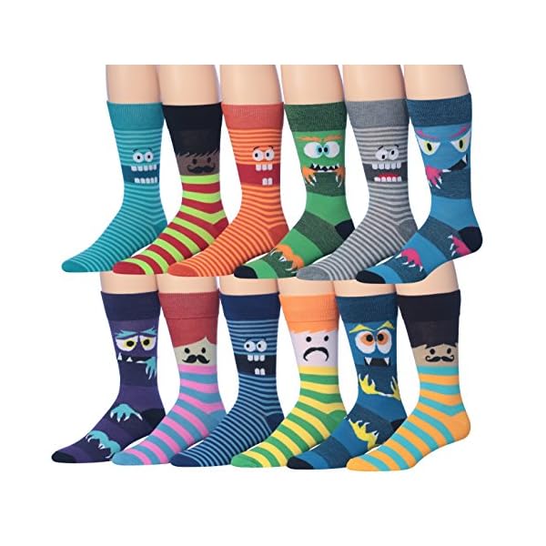 JAMES FIALLO Mens 12-Pairs Funny Funky Crazy Novelty Colorful Patterned Dress Socks