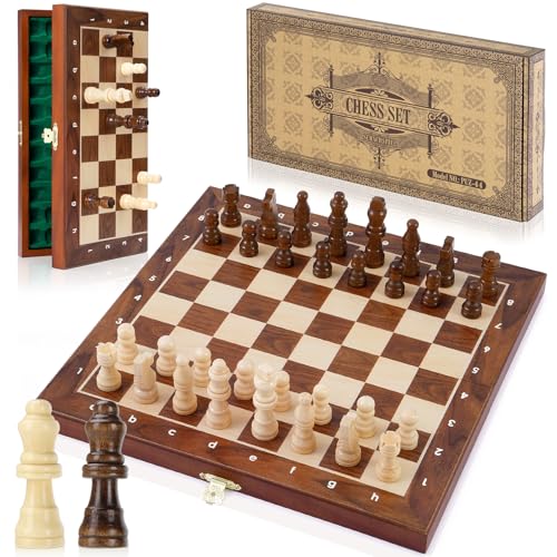 Peradix Zestaw szachowy, drewniana magnetyczna szachownica | 2 ekstra królowa, składana szachownica 30 x 30 cm do przechowywania, zabawki i gry dla dorosłych i dzieci, zestawy zabawek edukacyjnych