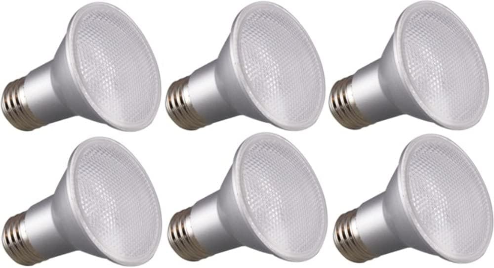 Satco S29401 (6 Count), Medium Base LED Light Bulb; Silver Housing; 120 Volts; 6.5 Watts; 520 Lumens; PAR20 Shape; E26 ANSI Base; 3000 CCT (Kelvin); CRI 90; Clear Finish; 6 Bulbs Pack