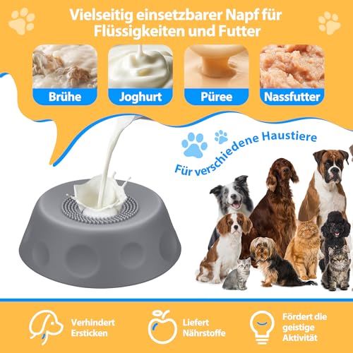 Homgaty Antischlingnapf Hunde für Flüssige Leckerbissen, Silikon Leckspielzeug Hund, Lick Bowl Für Hunde mit Integrierter Drehkugel, Hundespielzeug Leckball Für Langsames Fressen (Grau)