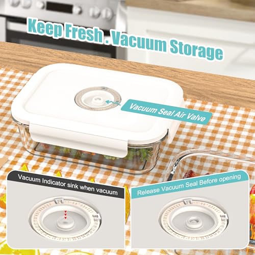 Image of Vacuum Seal Glass Food Storage Containers, 3pcs Containers with 10pcs Sous Vide Bags / 1pc Manual Pump, Meal Prep Container with Airtight Locking Lids for Lunch, Long-Lasting Freshness