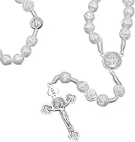 Terço Grande Branco Rosas São Bento Ideal para Casamento, Primeira Comunhão, Batizado, Consagração e Crisma 50cm