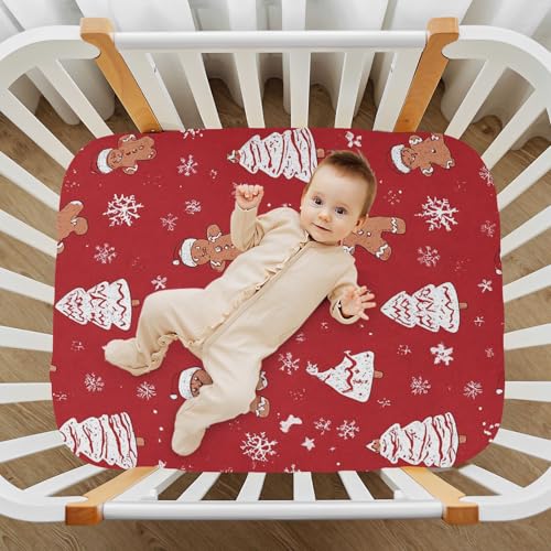 Image of Crib Sheet Breathable Soft Crib Mattress Sheet for Baby Toddler Boys Girls Fitted Crib Sheet Fit Standard Crib Mattress 39 x 27 Inch Gingerbread Christmas Tree Red