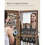 SONGMICS LED Cabinet Standing, Lockable Jewelry Armoire with Full-Length Mirror, Space-Saving Jewelry Organizer with Mirror, Bottom Drawer and Shelf, Gift Idea, Rustic Brown UJJC025X01 - Image 5
