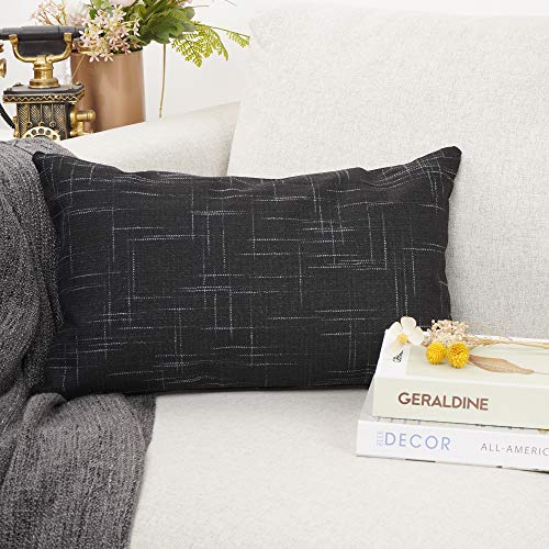 Your Smile Solid Color Oblong Rectangle Decorative Cotton Linen Throw Pillow Case Cushion Cover Lumbar Pillowcase For Couch Sofa Bed,12 X 20 Inches,Black #TOP1
