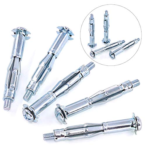 30Pcs M6×65 Heavy Duty Zinc Plated Steel Molly Bolt Assortment Kit, Hollow Drive Wall Anchor Screws Assortment Kit for Secure Drywall, Sheetrock, Plaster and Tile