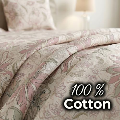 Image of Mafatlal 186 TC Metro Cotton Single Bedsheet | 90 x 60 Inch | Soft Daily Use Bedding with Pillow Cover | Printed Cotton Bedsheet | Peach Blossom