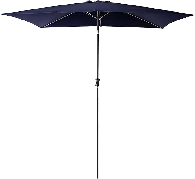 FLAME&SHADE 2 x 3m Rectangular Outdoor Market Garden Parasol Patio Table Umbrella with Tilt and Crank,Navy Blue