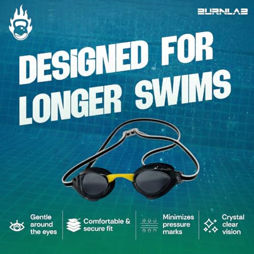 Image of BURNLAB Swimming Goggles for Everyday Pool Use, Clear Vision Lens, Easy Adjustable Strap, Unisex Adult (black (2))