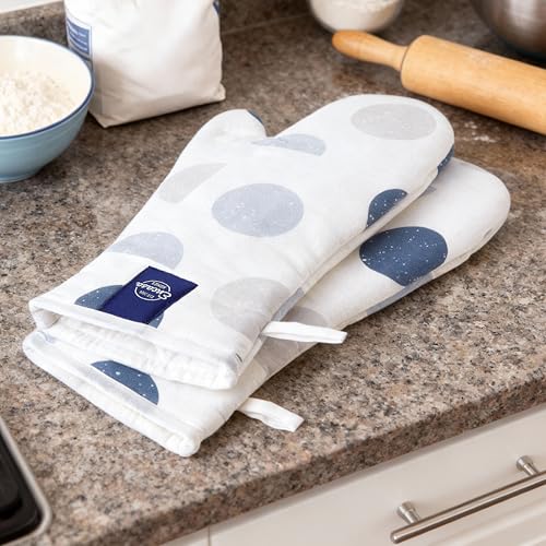 Image of Encasa XO Extra Long 18x35 cm Microwave Oven Gloves Mitts (2 pcs) for Kitchen Cooking - Blue Moon - Heat Resistant, Thick & Safe, Protection of Hands from Hot Utensils, Gas Flame, Grill, Barbecue