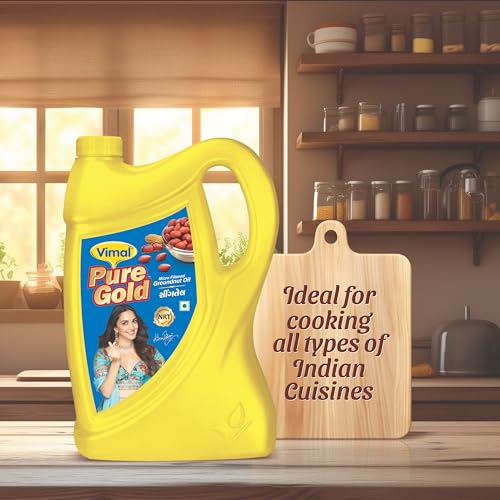 Image of Vimal Pure Gold Groundnut Oil: 100% Natural and Pure for a Healthy Lifestyle | Double Filtered for Cooking (5L)