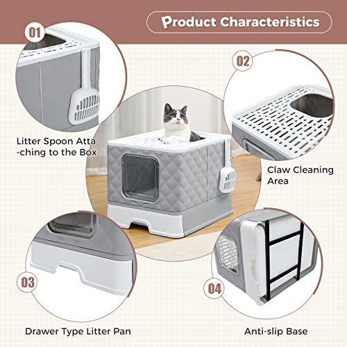 image for PAWZ Road Cat Litter Box Foldable with Lid and Cat Litter Scoop, Drawe