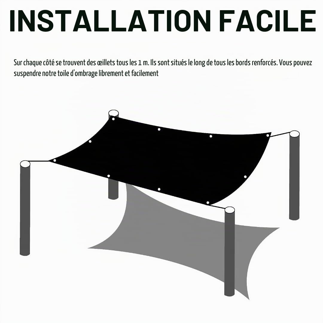 Filet de Protection Solaire 90-95% pour Jardin Patio, Voile d'ombrage 3 x 6 m pour Plantes Serre, extérieur pergola pelouse, Piscine Pare-Soleil pour poulailler, Facile à accrocher