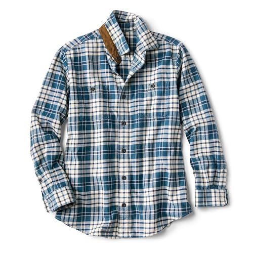 Orvis Perfect Flannel Shirt for Men - 100% Brushed Cotton Long Sleeve Men's Flannel Shirt with Faux-Suede Trim