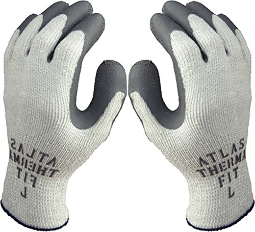 Atlas Showa - Therma-Fit 10-Gauge Insulated Seamless Liner Work Gloves With Natural Rubber Latex Coating - Grey, Large, 12-Pair - 451 #TOP3