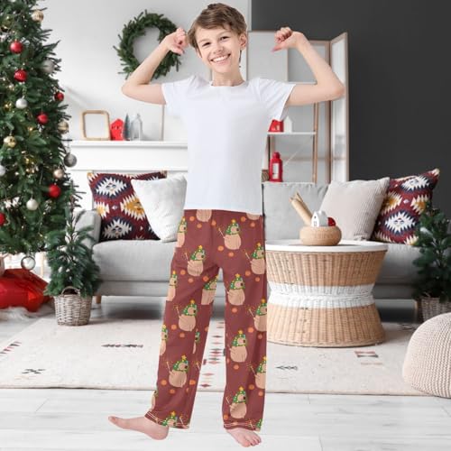 Boy's Pants Capybara Christmas Tree Jogger Pants Elastic Waist Long Bottoms Trousers with Pockets 6-14 Years2