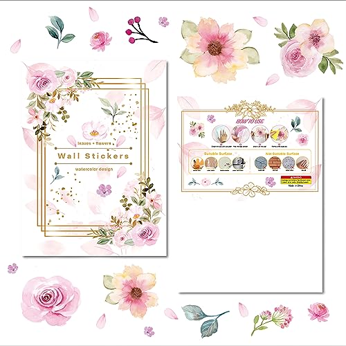 4 hojas 60 piezas stickers de flores rosa acuarela para pared miniatura 5