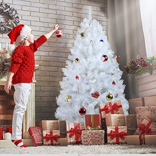 Luckyermore 5 Feet Artificial Christmas Tree White Small Fake Xmas Tree Realistic Pine Trees With Solid Metal Stand And Holiday Decorations,450 Tips #TOP20