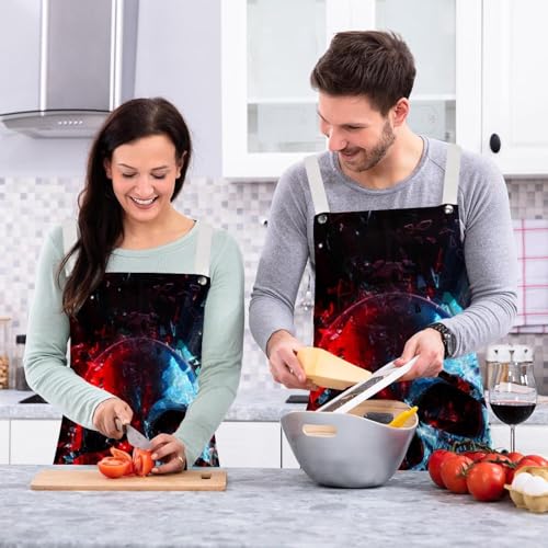 Tablier de cuisine rouge et bleu fluo avec 4 broches de fixation