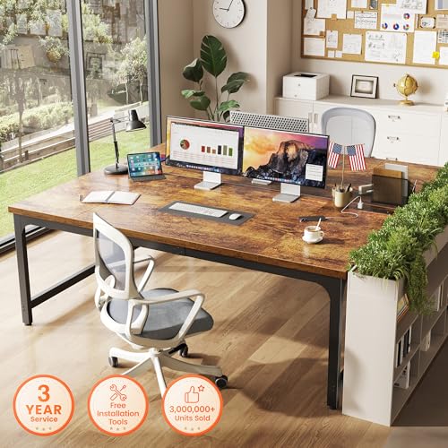 Image of Huuger 63 x 31.5 inch Desk with Power Outlets & USB-C, 0.95 Inch Thicker Desktop, Robust Metal Tubes, Deep Computer Desk, Heavy Duty Office Desk, for Home Office, Rustic Brown