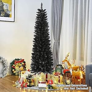 658 Tips Artificial Pencil Christmas Tree Halloween Tree, 6ft Pure Black Xmas Hallowmas Pine Trees with Metal Stand Perfect for Christmas/Halloween/Easter/Parties/Holiday Indoor Outdoor Decoration 658 Tips Artificial Pencil Christmas Tree Halloween Tree 6ft Pure Black Xmas Hallowmas Pine Trees with Metal Stand Perfect for ChristmasHalloweenEasterPartiesHoliday Indoor Outdoor Decoration