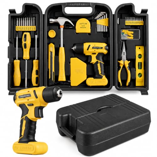 TLGREEN 101-Piece Tool Kit with 8V Cordless Drill and Case Yellow
