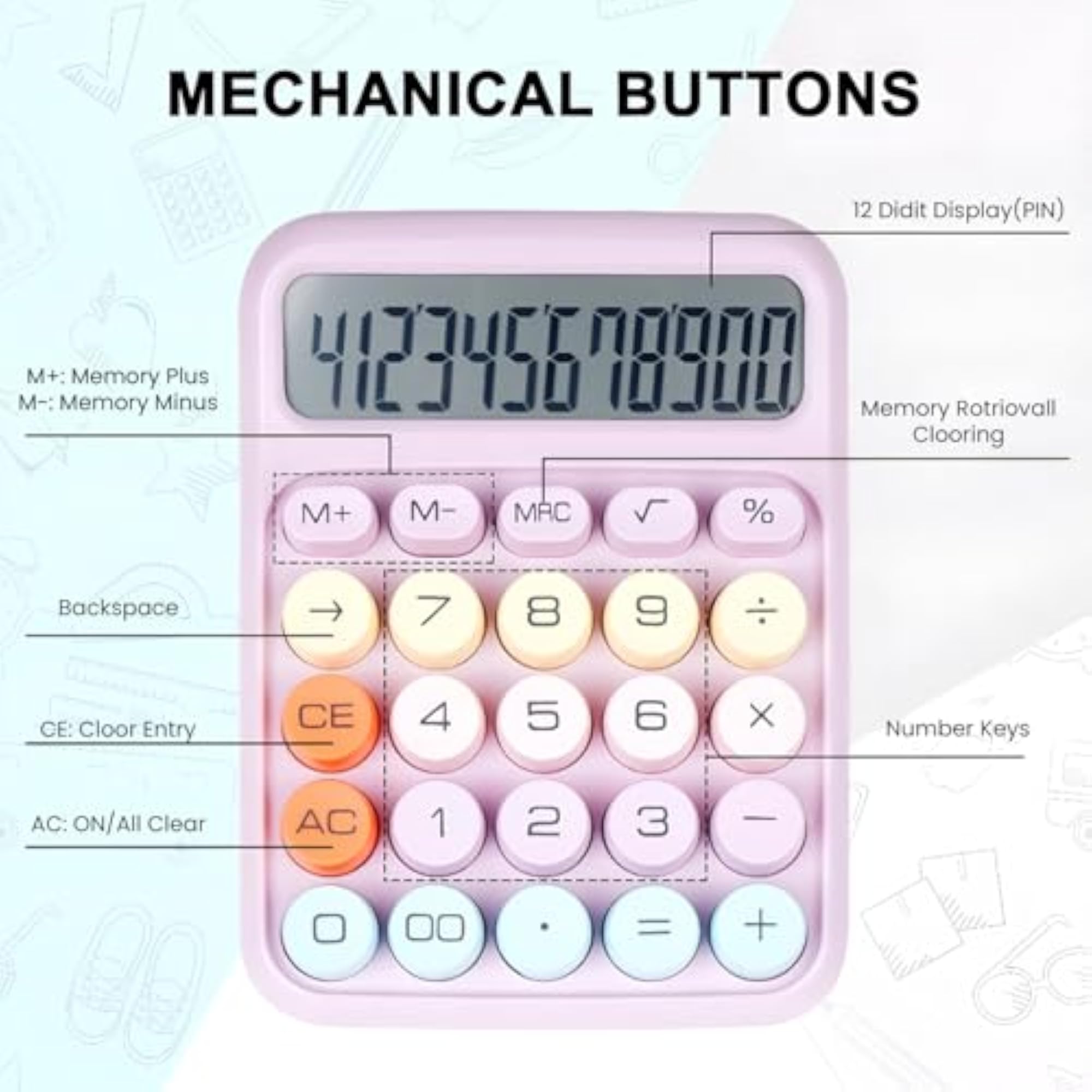 12-Digit Candy Calculator, Round Button Scientific