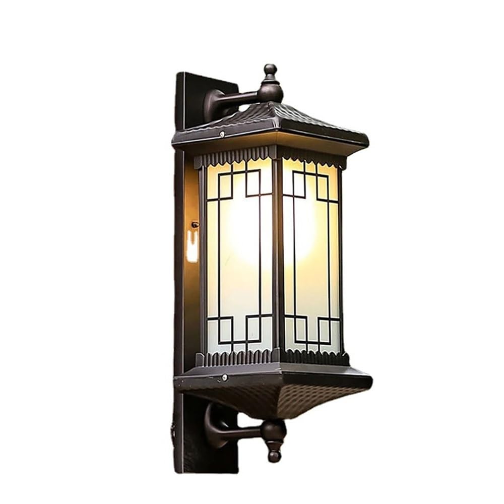 OZBMA Outdoor Retro Wall Lamp Frosted Glass Shade Light Chinese Style Aluminum Sconce for Porch Backyard Garage Patio Aisle
