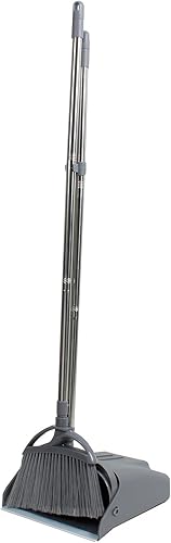 JSMASTER Juego de recogedor y escoba con mango de acero inoxidable de 35 pulgadas ideal para interiores y exteriores garaje cocina oficina vestíbulo