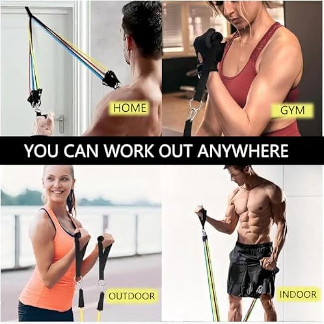 Resistance Bands Set, Exercise Bands, Work Out Bands with Handles, Up to 150lbs, Color Coded Exercise Bands, Exercise Guide, Storage Bag