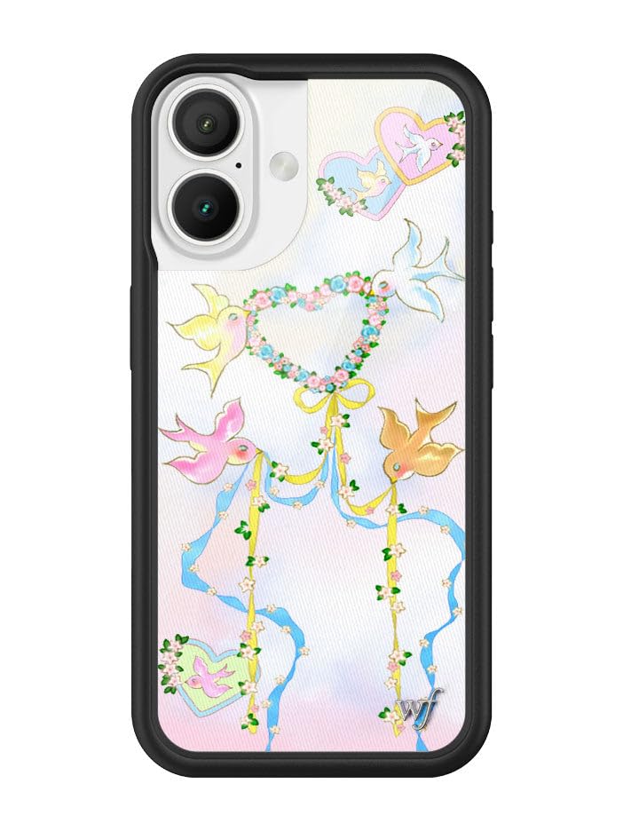Image of Wildflower Cases - Compatible with iPhone 16 | Protective Black Bumper, 6.5ft Drop Test Certified, Women Owned Small Business | Ribbon Bows Birds Hearts Trendy Cute Pink Blue | Dove Diaries