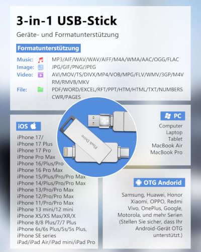 [Ohne App]USB Stick 512GB für iPhone,USB C Stick,Lightning,MFi-Zertifiziert – Ansicht 4