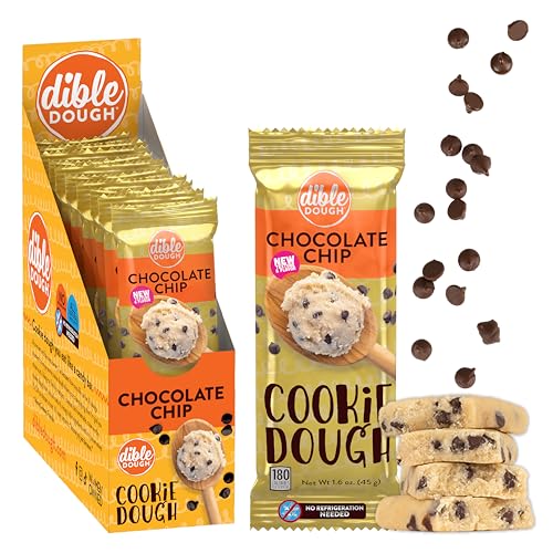 Dible Dough Edible Cookie Dough Bars, All Natural Ingredients, Low Calorie Healthy Snacks - 180 Calories Per Serving, Non-Refrigerated Snack Bars, 10-Pack (Chocolate Chip)