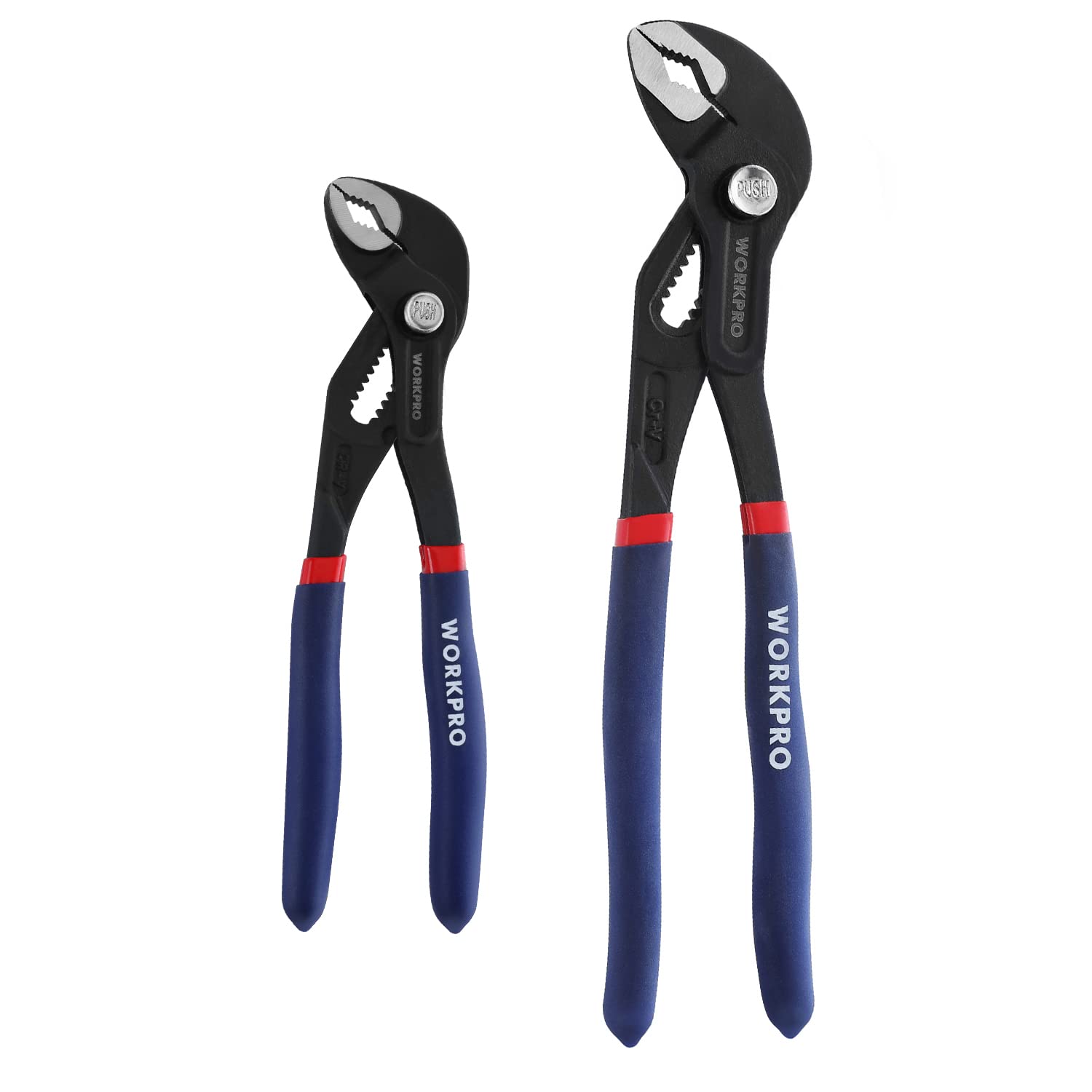 WORKPRO 2 Piece Groove Joint Pliers Set, 7 & 10-Inch Fast Adjustable Water Pump Pliers, V-Jaw Tongue and Groove Pliers in CRV Steel