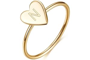 Personalized N Ring, Delicate Initial N Charm Heart Gemstone Stacking Ring in...